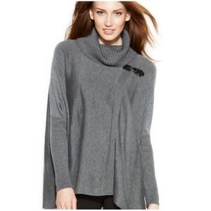 Calvin Klein Women's Size L/XL Gray Cowl Neck Cape Poncho‎ Cardigan Sweater